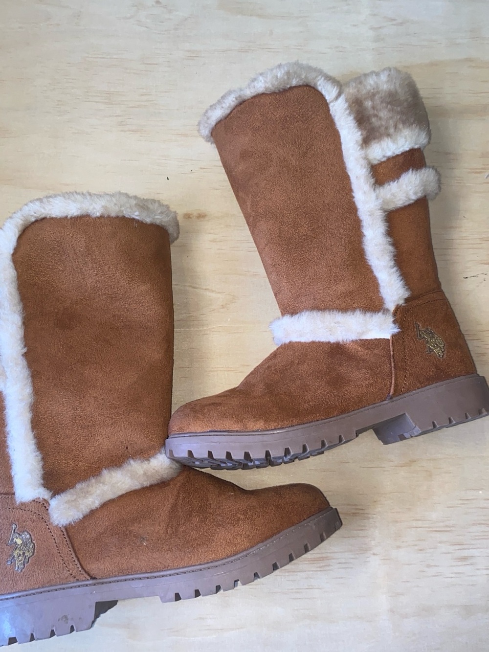 U.S. Polo Assn. Kids Tan Suede Faux-Shearling Winter Boots